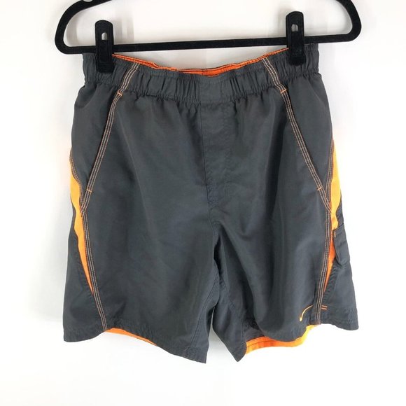 Nike Mens Swim Trunks Mesh Lined Drawstring Cargo Pocket Gray Orange S - Picture 1 of 4